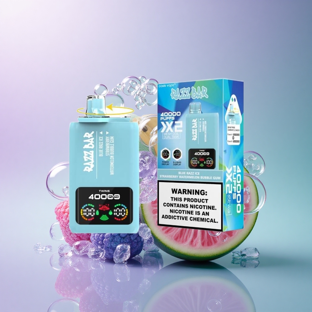 Razz Bar 40000 Puffs Blå Hindbær Is-Jordbær Vandmelon Tyggegummi med 650 mAh og 5% Nikotin