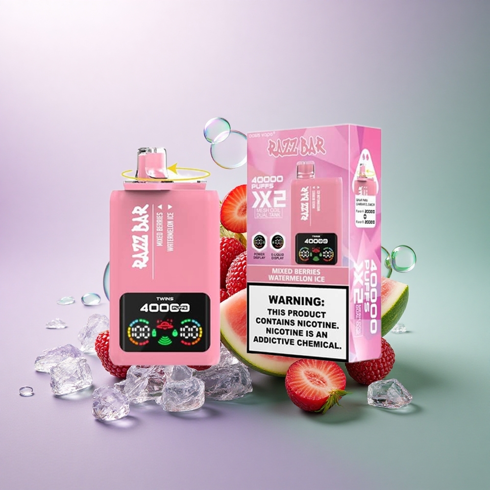 Razz Bar 40000 Puffs Blandede Bær - Vandmelon Is med 650 mAh og 2% nicotine