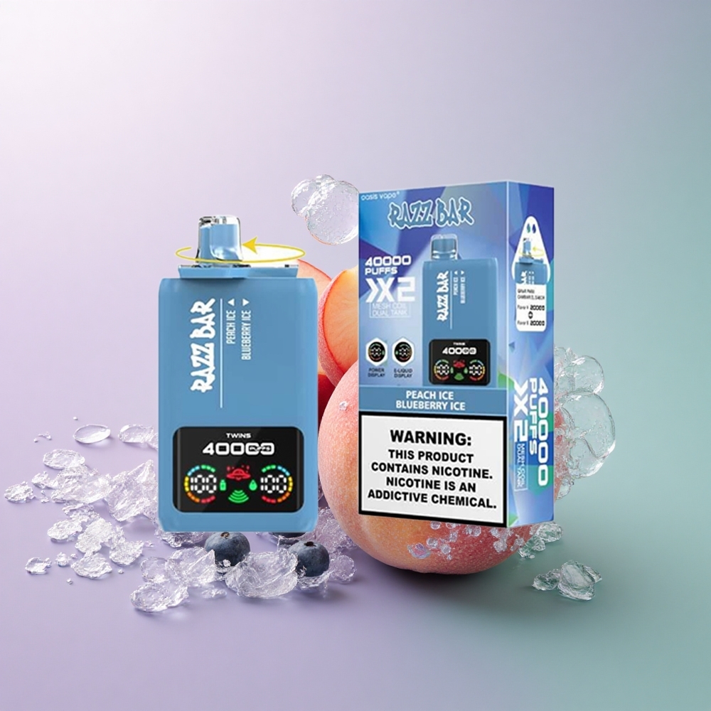 Razz Bar 40000 Puffs Fersken Is - Blåbær Is med 650 mAh og 2%,5% nikotinindhold