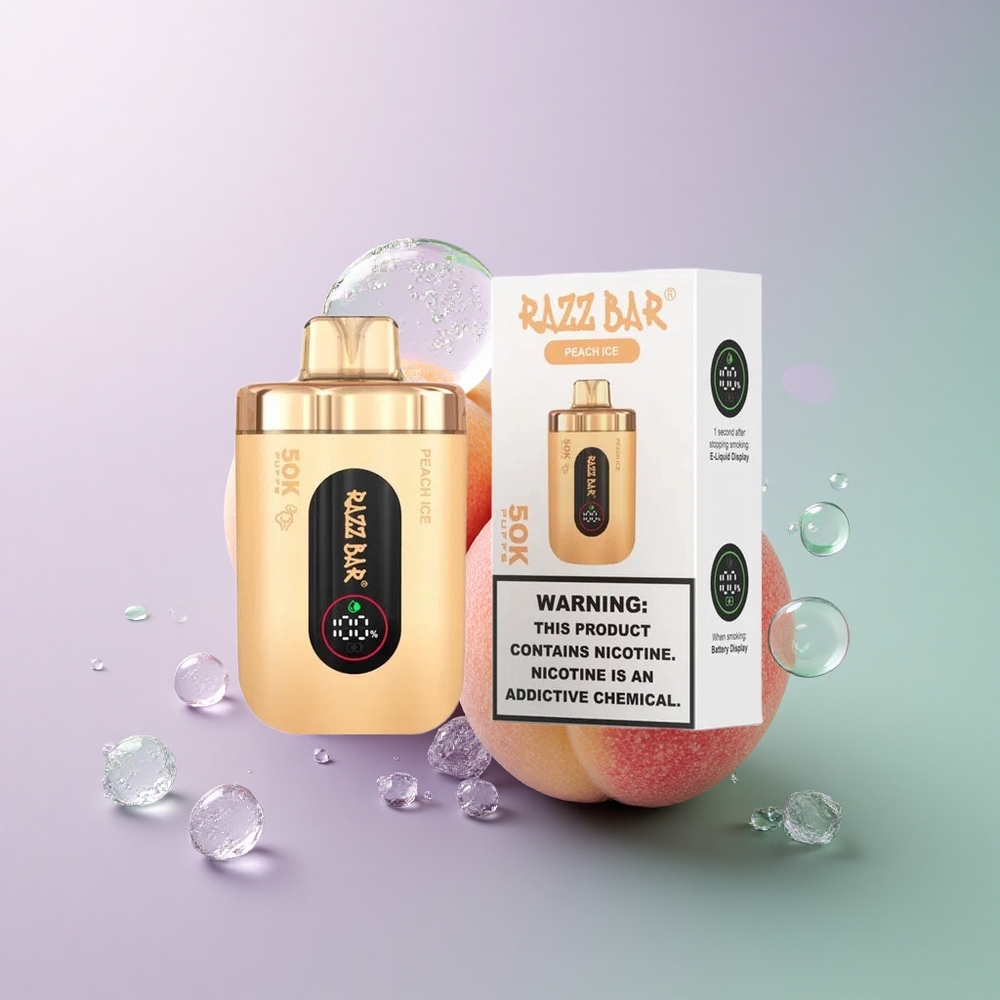Razz Bar 50K Puffs Fersken Is med 2% nikotin og 650 mAh