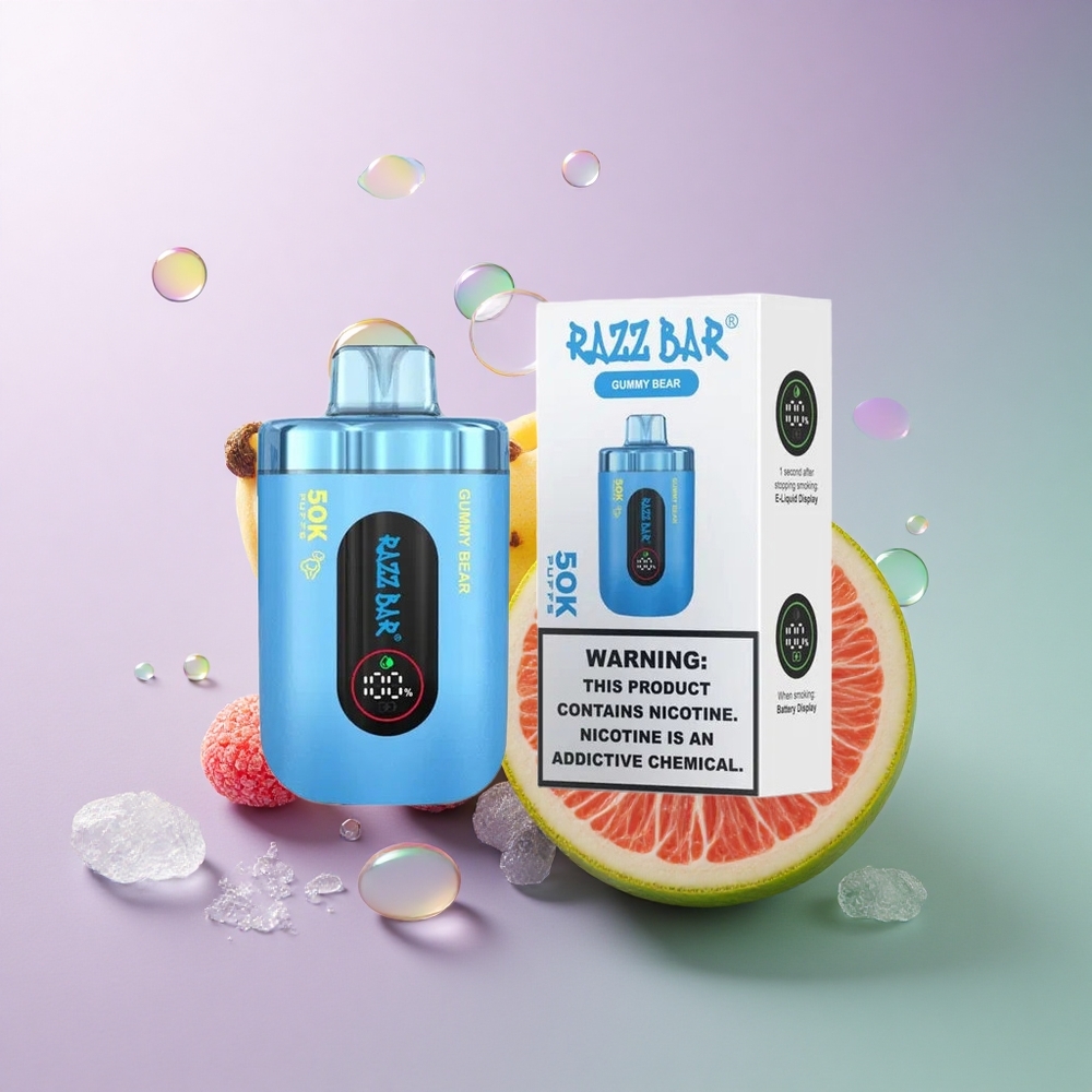 Razz Bar 50K Puffs Gummy Bear 650 mAh Type-C Genopladelig 2% Nikotin