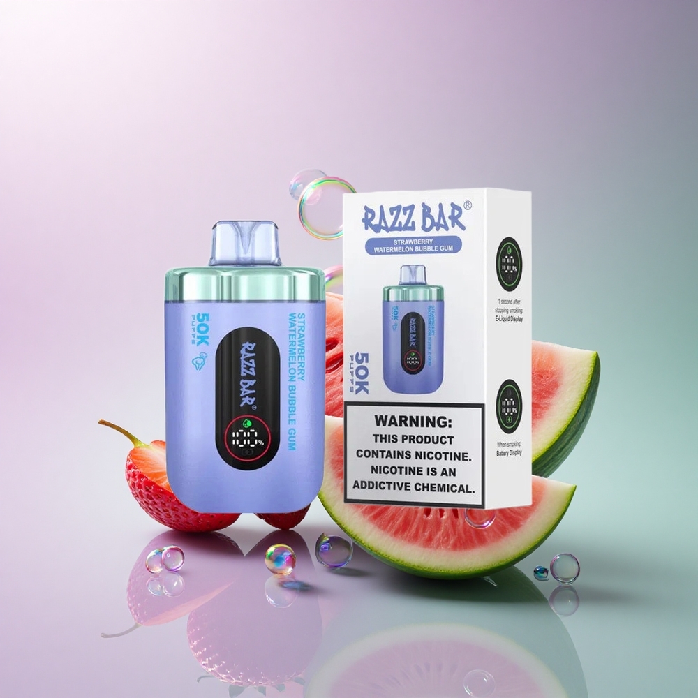 Razz Bar 50K Puffs Jordbær Vandmelon Bubblemme Gum med 2% Nikotin og 650 mAh