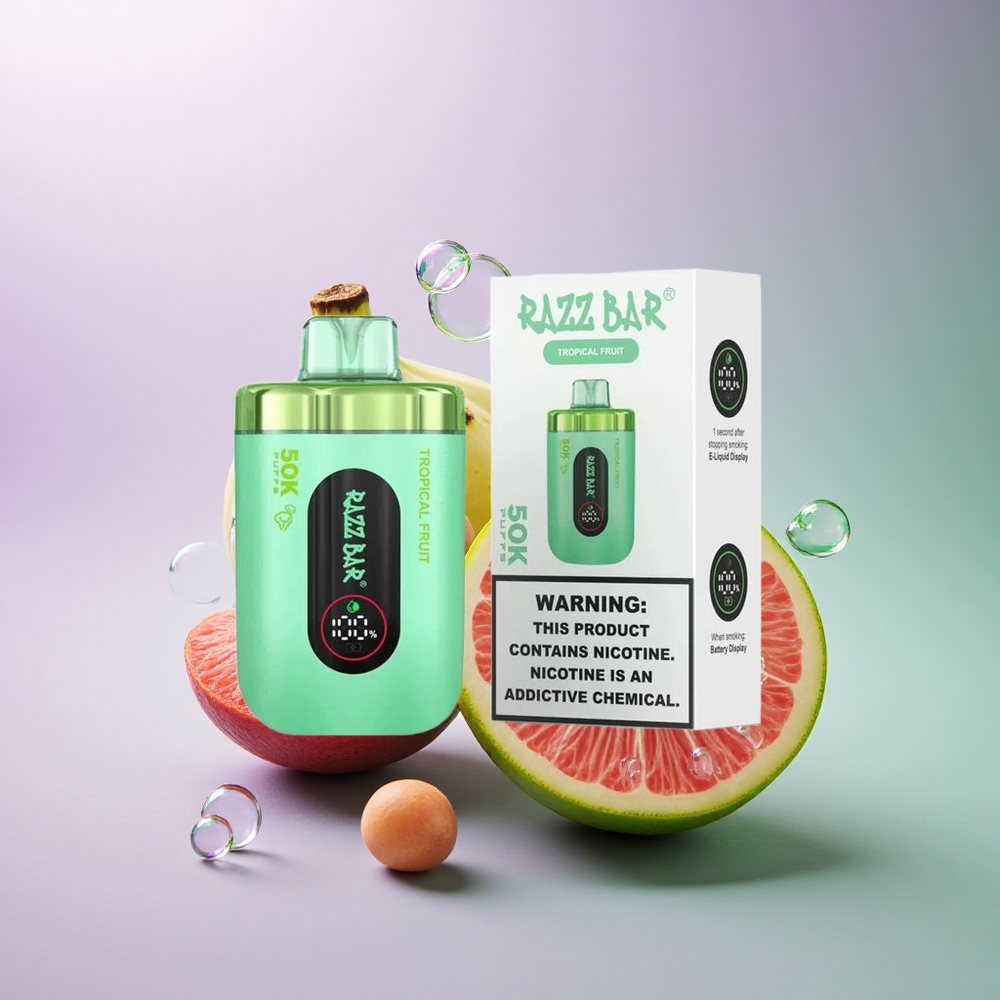 Razz Bar 50K Puffs Tropisk Frugt 2% Nikotin Type-C Genopladelig