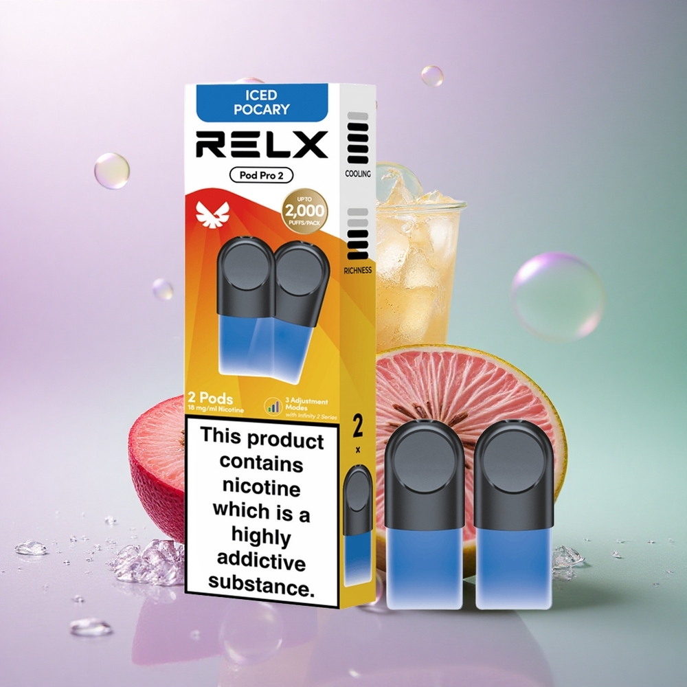 Relx Pod Pro 2 Vape Device Drik-Iskold Pocary 18mg/ml nikotin, 1,9ml kapacitet, 3 spændingsindstillinger