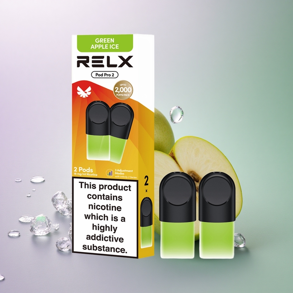 Relx Pod Pro 2 Vape Device Grøn Æble Is 18mg/ml Nikotin - 1,9ml Kapacitet - 3 Spændingsindstillinger