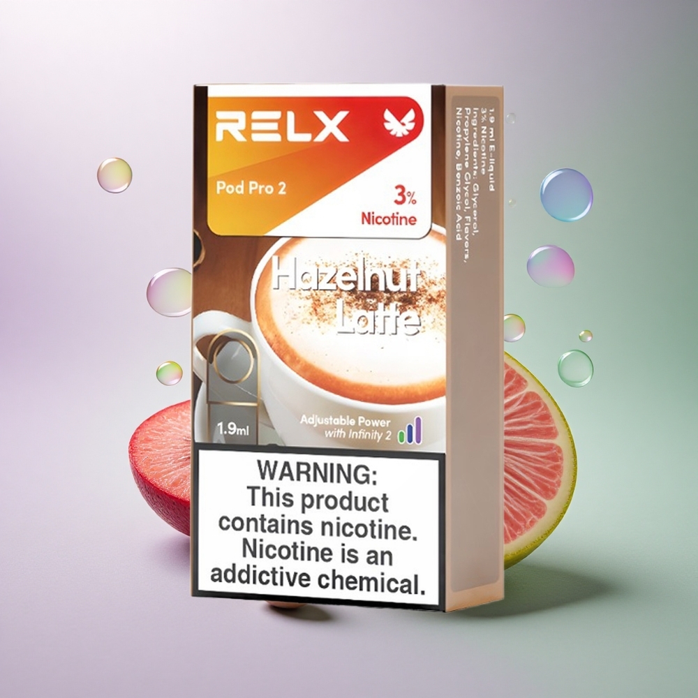 Relx Pod Pro 2 Vape Device Hasselnødde Latte 30mg/ml nikotin, 1,9ml kapacitet, 3 spændingsindstillinger