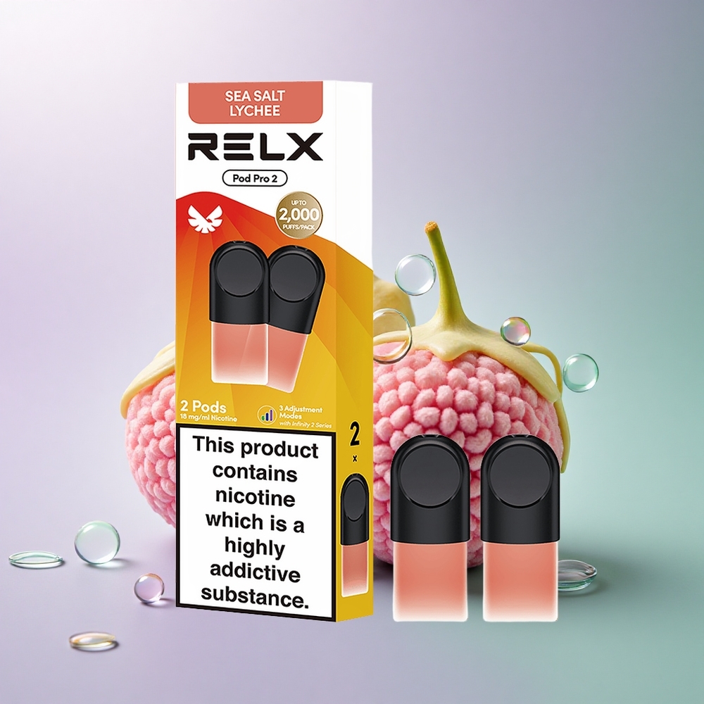 Relx Pod Pro 2 Vape Device Havsalt Lychee 18mg/ml nikotin, 1,9ml kapacitet, 3 spændingsindstillinger